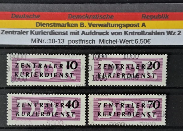 DDR 1958 Dienstmarken B. Verwaltungspost A MiNr.: 10-13 postfrisch ZKD mit Kontr