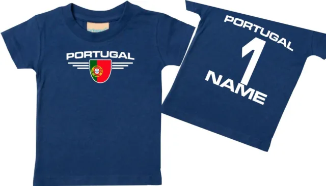 Baby Kinder-Shirt Portugal, Wappen mit Wunschnamen und Wunschnummer Land, Länder