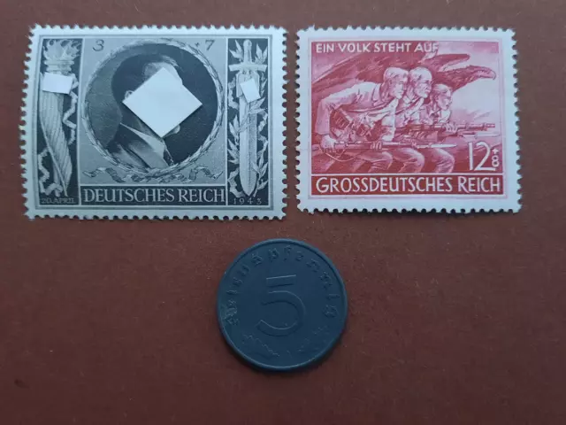 5 Reichspfennig 1940 + Briefmarken von 1943/45, postfrisch