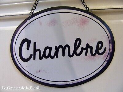 plaque de porte ovale en métal CHAMBRE décoration style vintage 17cm French sign 2