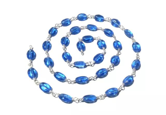 10 Feet Tanzanite Blue Quartz Oval 5x7mm Hydro Beads, Rosary Chain Silver Wire