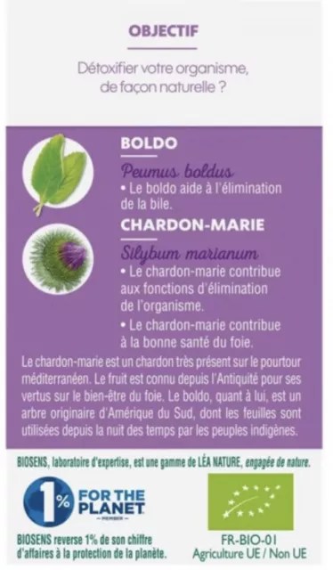 Biosens Détox foie BIO Boldo Chardon marie 45 gelules 2