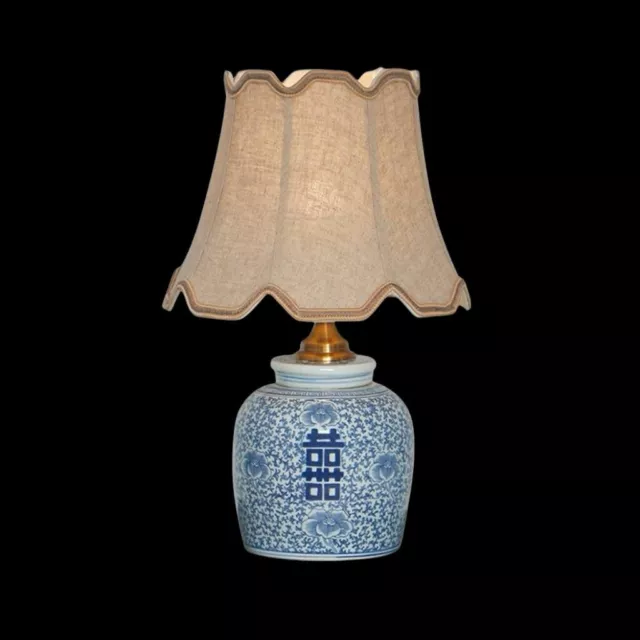 Pair of Chinese Ginger Jar Lamps Blue and White Porcelain Light For Bedroom