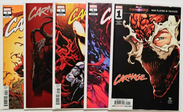 CARNAGE #1 (A B C D E) FOIL VARIANT SET of 5 Marvel Comic Lot 2023 Series NEW NM