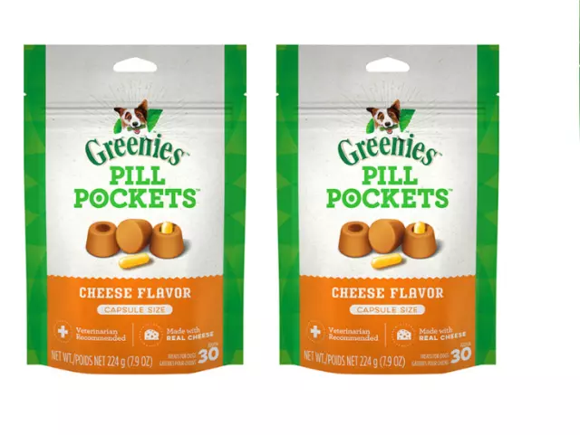 Greenies Dog Pill Pockets Treats Cheese Capsule Size 7.9 oz 2 Pack Bundle