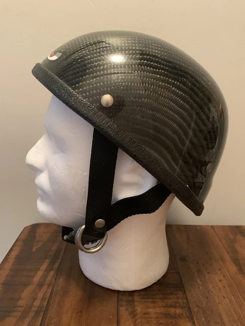 Vintage Black Fiberglass Motorcycle Half Helmet L/XL