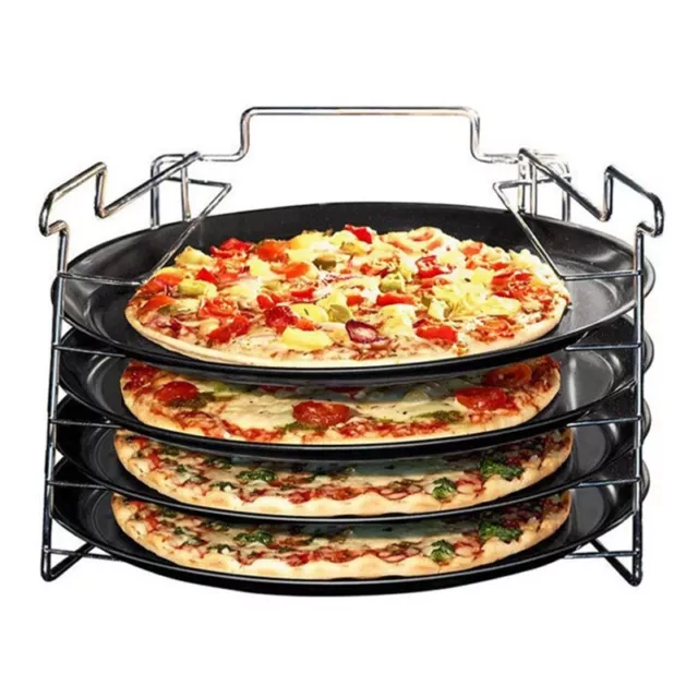 Set 4 teglie pizza antiaderenti Ø 32cm Cooking Line+supporto da forno in acciaio