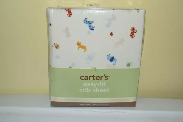 Carters Easy-Fit Crib Fitted Sheet 200 Thread Count 100% Cotton Animal Print NEW