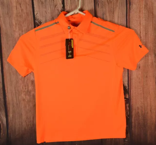 Under Armour Armourvent Heatgear Loose Polo Shirt Size Large Orange Bear Dance