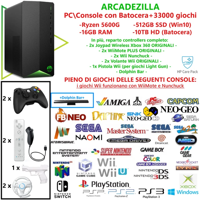 ARCADECONSOLE CON HD 10TB+Batocera+Emulatori+33000 giochi Wii UPS2PS3Switch EUR 1.049,00