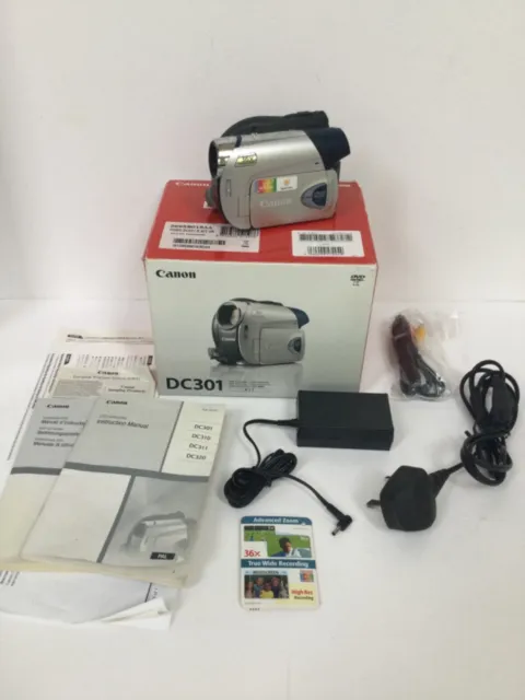 Canon DC301 DVD Camcorder For 8cm DVDs BOXED & Instructions Working No Battery