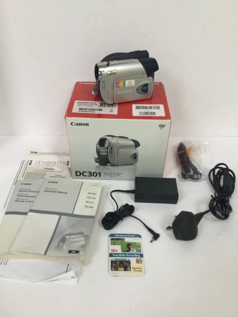 Canon DC301 DVD Camcorder For 8cm DVDs BOXED & Instructions Working No Battery