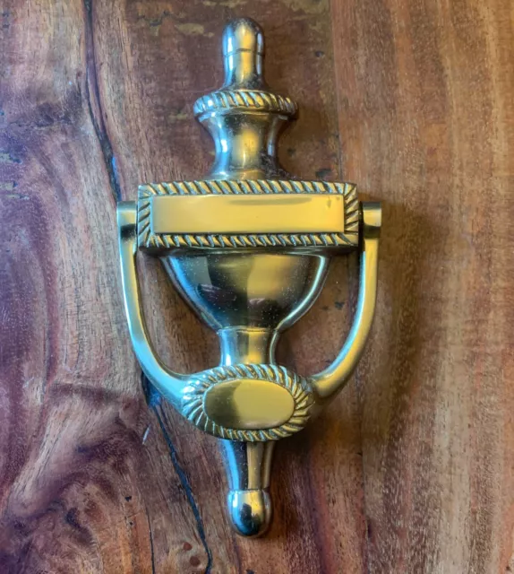 Medium 155mm x 76mm Solid Polished Brass Georgian Rope Edge Urn Door Knocker