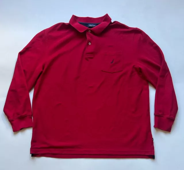NAUTICA MENS XXL Polo Shirt Button Collard Red Long Sleeve $17.99 ...