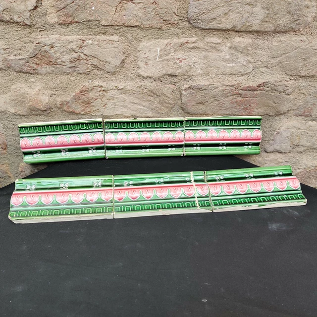 1940s Vintage Architecture Furniture Tile 6 Pcs Dk Tm Majolica Nouveau Art Japan