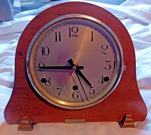 Vintage Art Deco wooden cased - wind up clock converted to a quartz movement.