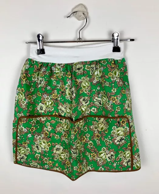 Kids Size 8 - 10 Vintage Handmade Green Brown Retro Flower Floral Pockets Girls