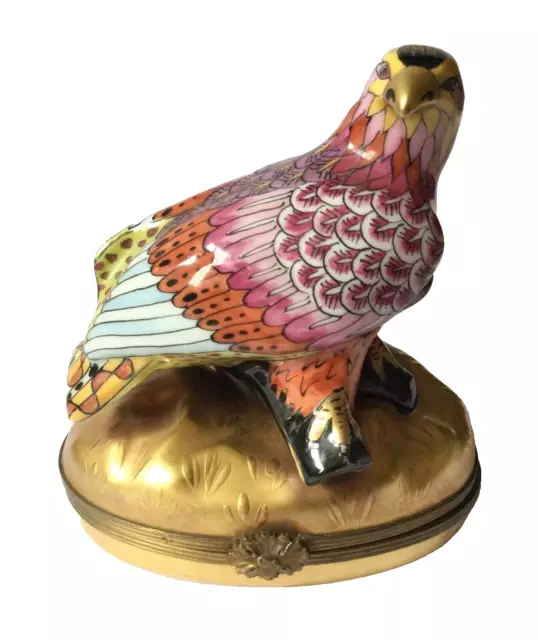 Stunning Large Limoges Peint Main Gilded Bird Of Prey Trinket Box