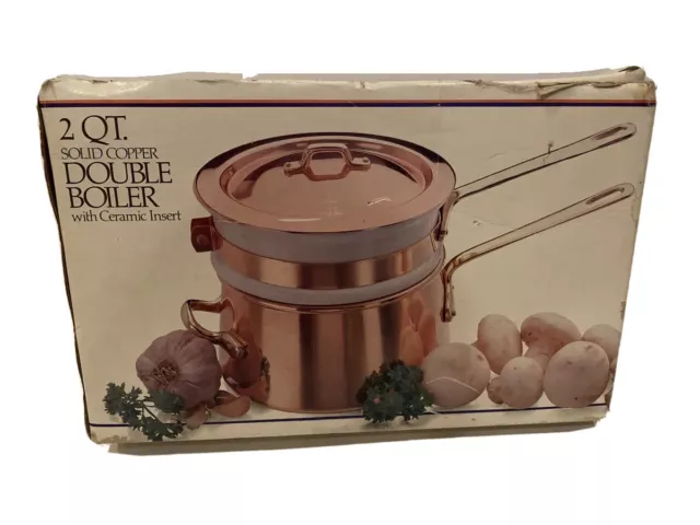 Old Dutch Solid Copper Double Boiler With Ceramic insert. Pre-owned w/box