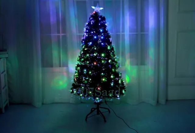 Pre Lit Christmas Tree Xmas Fibre Optic LED Lights Star 5ft 150cm Green Flashing