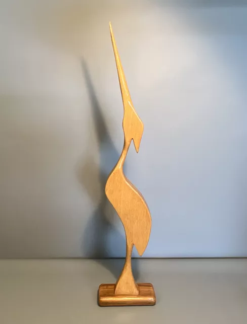 Kranich Reiher Figur aus Holz geschnitzt | 60er Jahre Design Dekoration | #H8