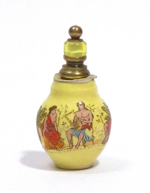 Bottiglietta Porta Profumo Vintage In Ceramica Greca Scene Mitologiche - Giallo