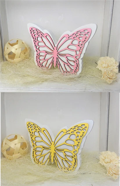 Farfalla Legno Decorazione IN Primavera Estate Rosa Giallo da Collocare 20 CM