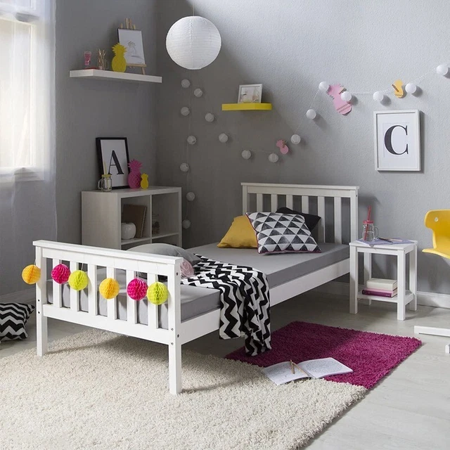 SINGLE BED PINE Wood Frame 3FT White Shaker Style Bedroom Furniture w