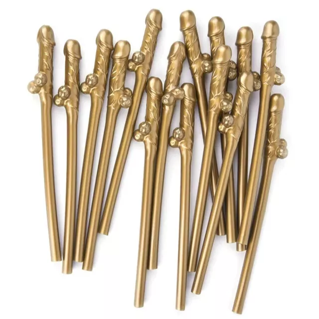 Willy Straws Hen Party Night Out Novelty Sucking Drinking Straws Gold Colour UK