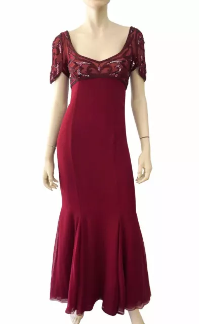 MARK ZUNINO Burgundy Red Silk Beaded Evening Formal Gown Dress 2