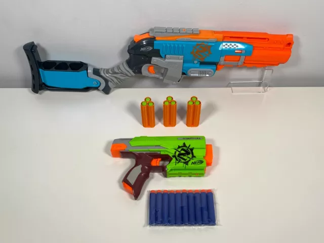 Nerf Zombie Strike Sledgefire+3 Ammo Shells & Sidestrike With 10 New Darts - VGC