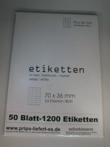 2400 Etiketten 70x36 mm = 100 Blatt A4 selbstklebend Tinte/Laser/copy PRIPA 3490