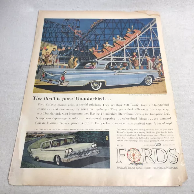 1959 Ford Galaxie Club Victoria & Ranch Wagon Print Ad 14”x10.25”