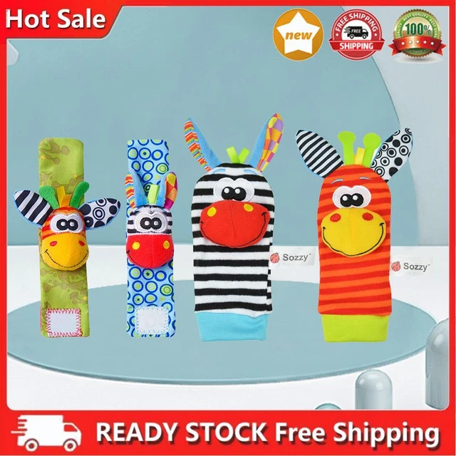 4Pcs Foot Socks & Wrist Ra ttles Baby Sensory Toys Wristband Sock Cover Toys New