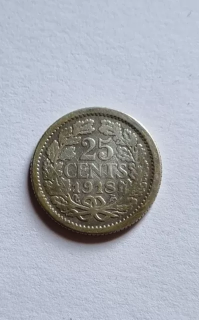 Pièce monnaie en Argent, 25 Cents - Wilhelmina - Netherlands - 1918