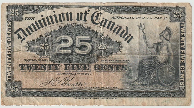 Canada  Dominion 25 Cents Banknote 1900 Very Fine Condition Pick#9-B
