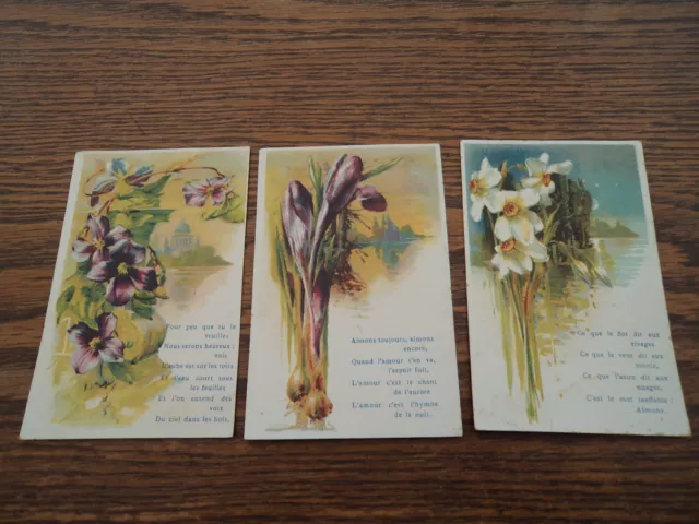 3 Anciennes Cartes Postales Avec Fleurs Et Poemes