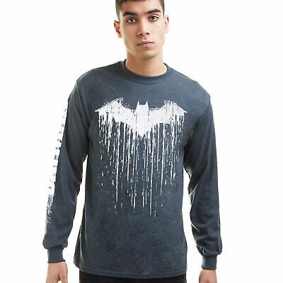 Official DC Comics Mens Batman Paint Long Sleeve T-shirt Top Grey Sizes S - XXL