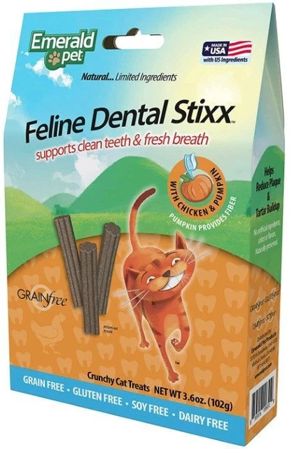 Receta dental Stixx felina esmeralda pollo y calabaza para mascotas