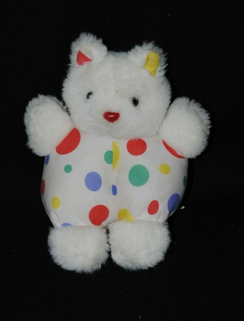 Peluche doudou ours blanc boule à pois jaune rouge vert bleu 19 cm TBE