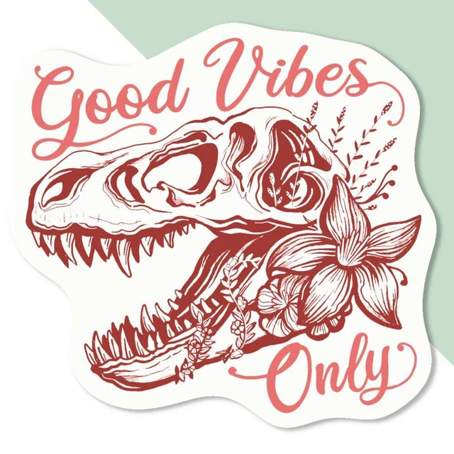 'Good Vibes Blumen Dinosaurier Schädel' Aufkleber Aufkleber (DW039019)