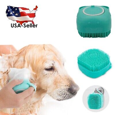 Dog & Cat Shower Brush Shampoo Massager Scrubber Bath Silicone Soap Holder Green