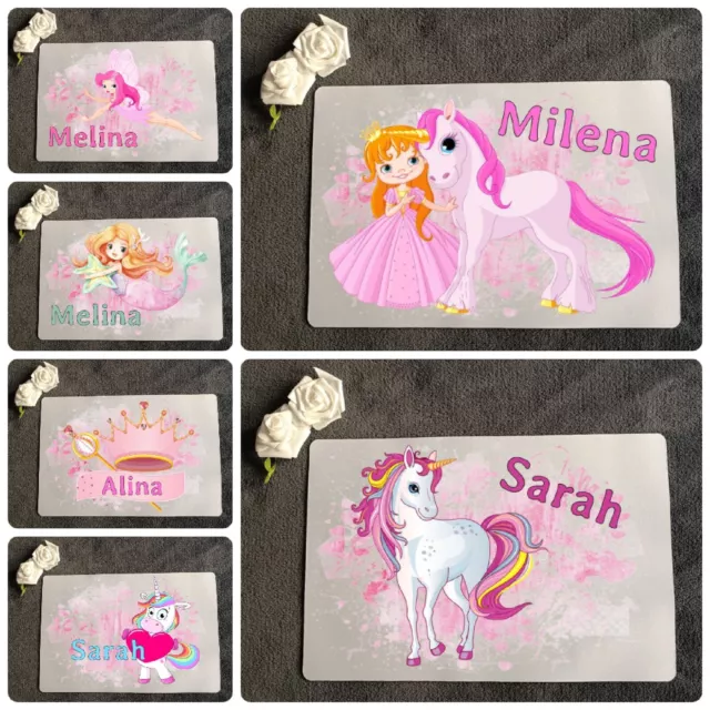 Tischset Platzset Kinder Mädchen inkl. Druck Motiv Name personalisiert Einhorn