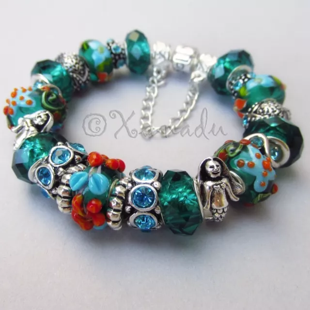 Authentic Pandora Bracelet With Ocean Starfish European Teal Murano Glass Beads