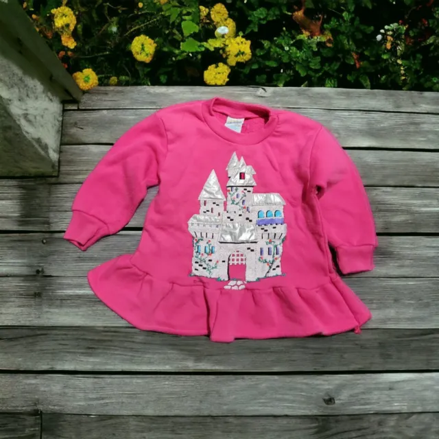 Vintage 90s Jr Wave Princess Castle Sweatshirt Toddler 4T Pink Silver