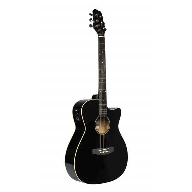 Stagg SA35 ACE-BK - Guitare auditorium électro-acoustique avec pan coupé, noire