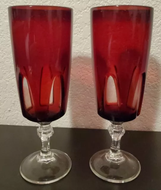 Cristal d’Arques Durand Arcoroc France Gothic Ruby Red Parfait Champagne Pair