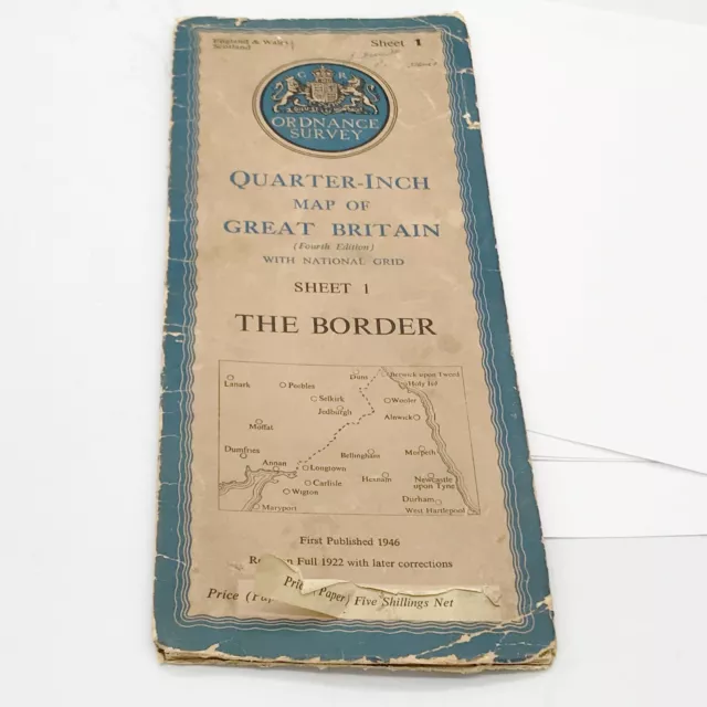 Vintage War Time Os Ordnance Survey Map Sheet One The Border