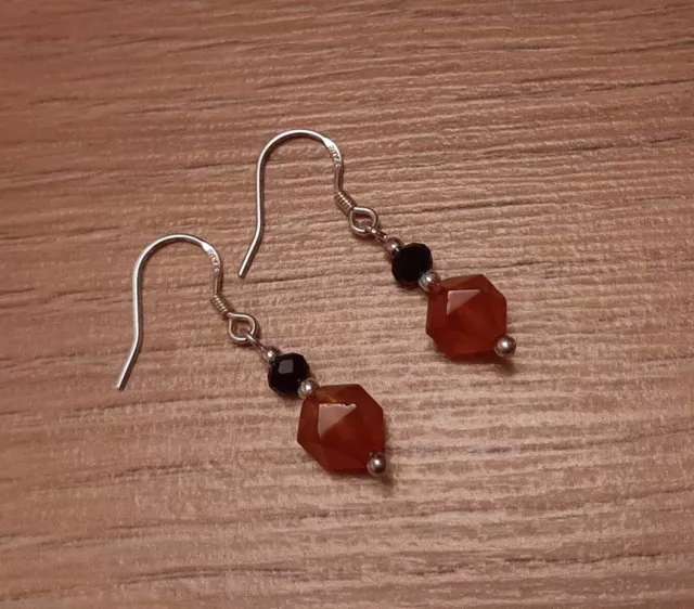 Beautiful CARNELIAN and CRYSTAL earrings in SOLID 925 STERLING SILVER.Uk Seller 3