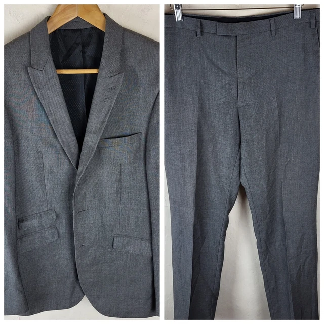 Burton Mens 40L W36 L32.5 2 Piece Formal Dinner Suit Grey Woven Jacket Trousers